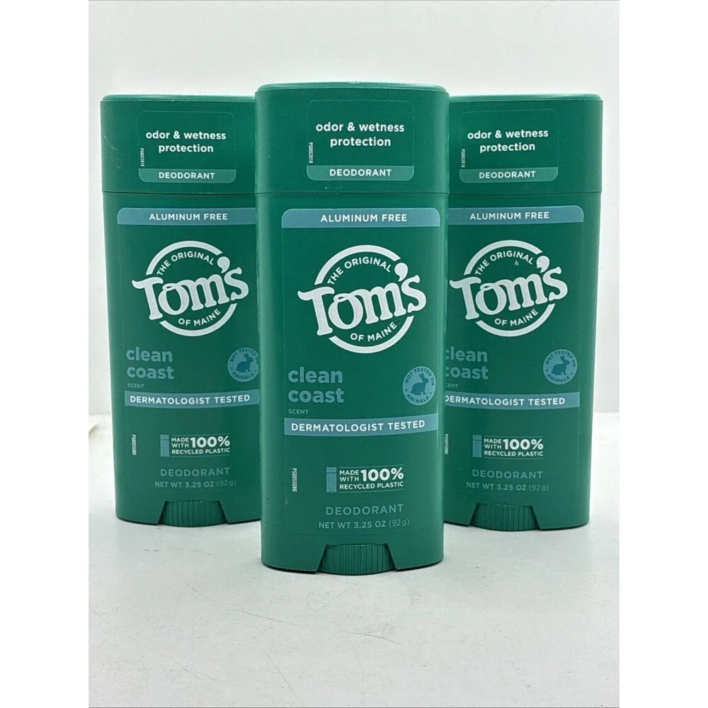 3 Pack Tom's of Maine Aluminum Free CLEAN COAST Deodorant 3.25oz
